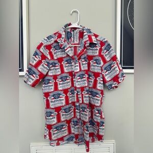Budweiser Red and White Men's button up shirt